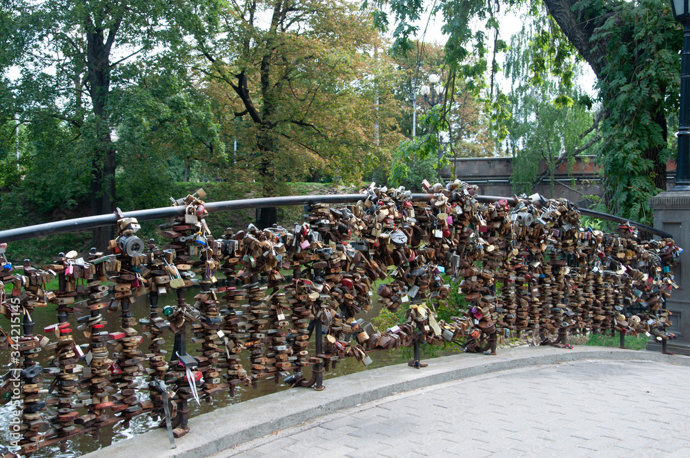 Obraz premium Bridge with many locks in Riga