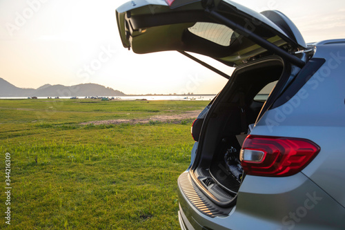 Close up rear of New vehicle for camping at outdoor photo