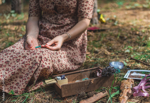 young woman knitting