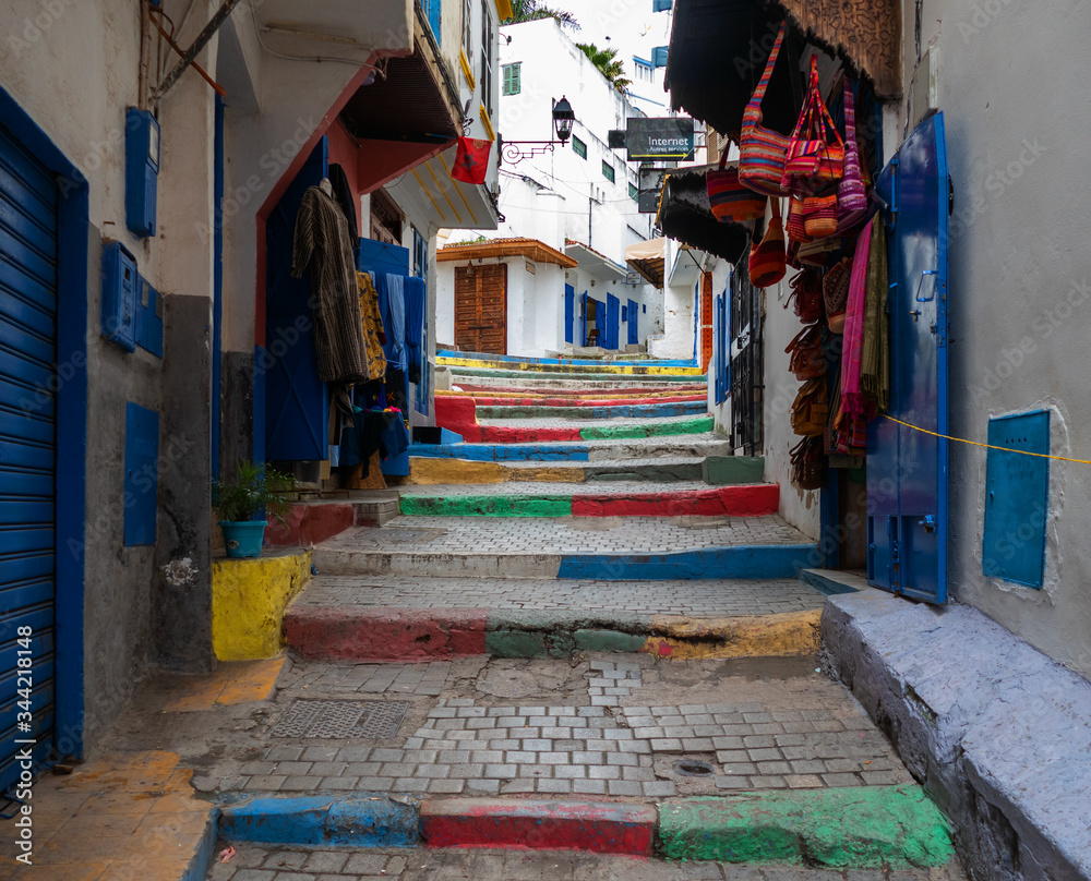 Fototapeta premium Colorful stairway in the souk of Tangier, Morocco
