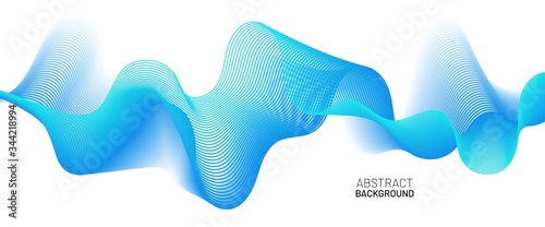 Abstract wavy line background. Blue dynamic wave isolated on white backdrop