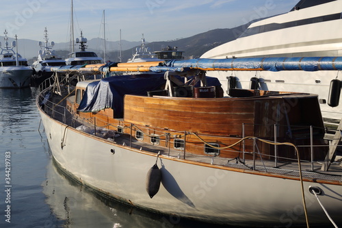 Boats moored inside the tourist port of Varazze.. Varazze is about 30 kilometers from Genoa and makes nautical tourism i photo