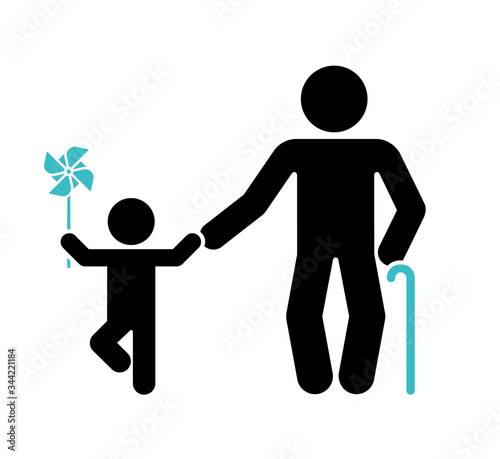 Pictogram that represents the grandfather and grandson. Different stages of human life.