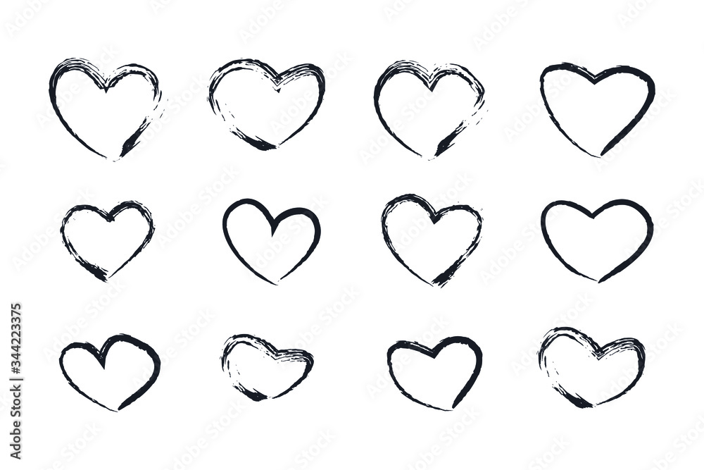 Set heart hand drawn icons isolated on white background. creative wallpaper and Valentine's day. Collection of hearts vector illustration