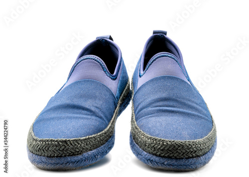 Blue cloth shoes No laces for men for important ceremonies White background or isolated