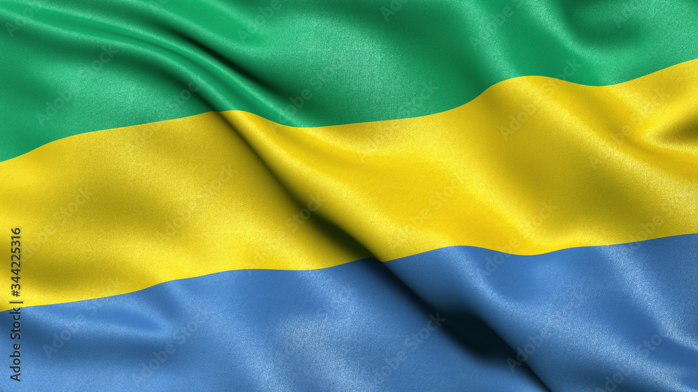 3D illustration of the flag of Gabon waving in the wind. 3D illustration of the flag of Gabon waving in the wind.