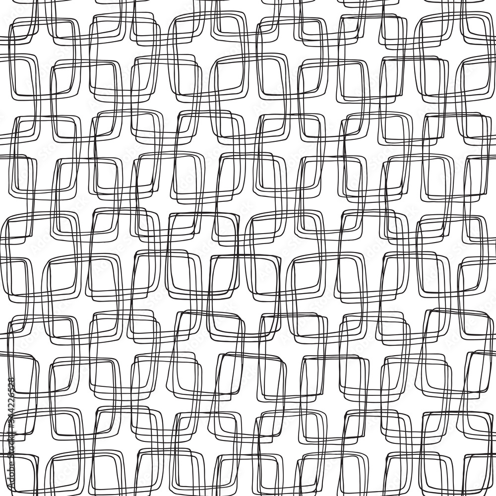 Hand Drawn doodle squares Seamless pattern. Vintage abstract background from frames
