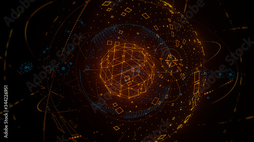 3d render concept of artificial intelligence. Technology background. Wireframes, particles.....