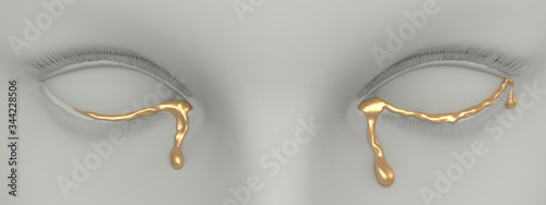 Golden tears. 3d rendering. Art concept. photo