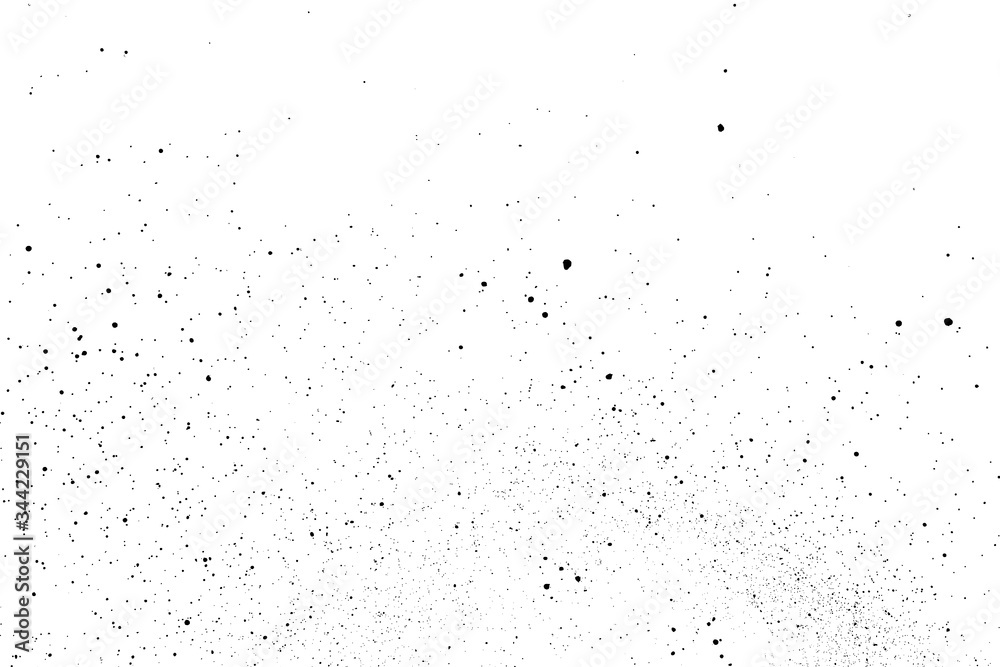 Distressed black texture. Dark grainy texture on white background. Dust overlay textured. Grain noise particles. Rusted white effect. Grunge design elements. Vector illustration, EPS 10.