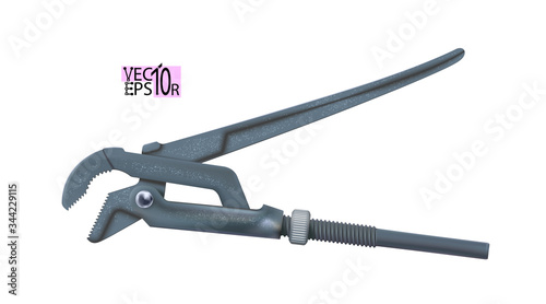 Adjustable realistic pipe wrench, plier, spanner. Plumbing tool isolated on white background. Vector illustration.