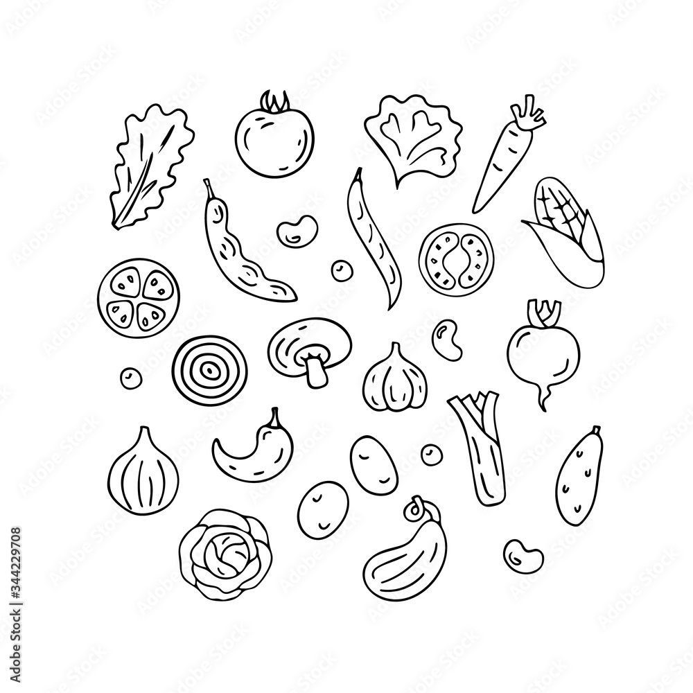 Set of hand drawn vegetable elements isolated on white background. Concept for farmers market, organic food, grocery store, cafe, restaurant, food. Natural product, vegetarian, fresh, natural design. Set of hand drawn vegetable elements isolated on white background. Concept for farmers market, organic food, grocery store, cafe, restaurant, food. Natural product, vegetarian, fresh, natural design.