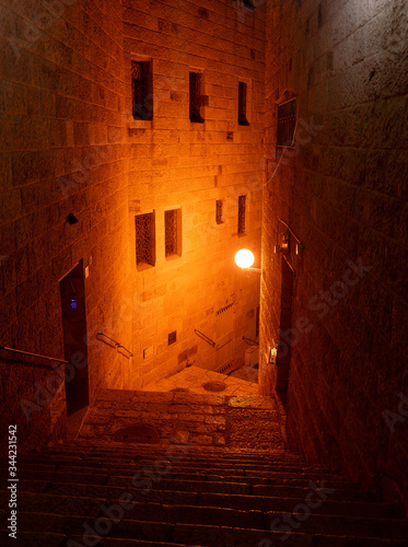 Chanuka lights on old jerusalem city street