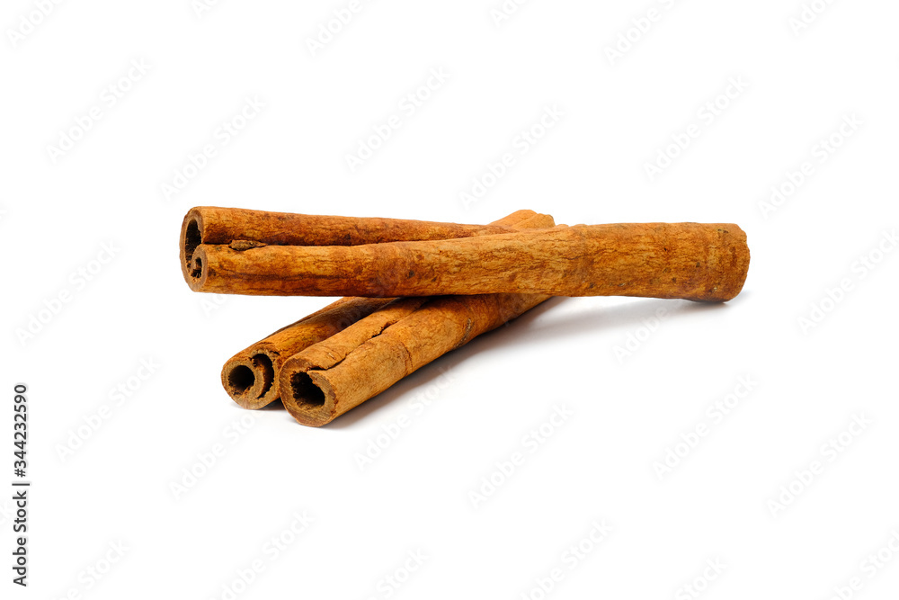 Cinnamon Sticks Stacked isolated on White background closeup macro shot