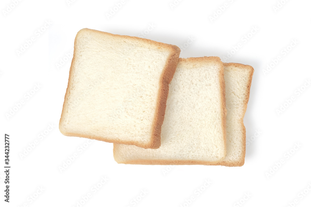 Three slices of white bread isolated on white background with clipping path