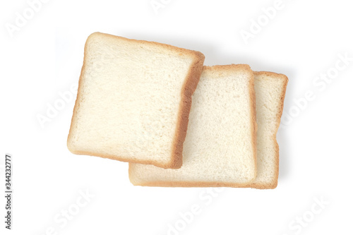 Three slices of white bread isolated on white background with clipping path