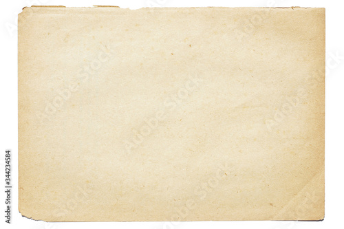 Isolated old brown worn out ripped yellow background paper texture with stain 