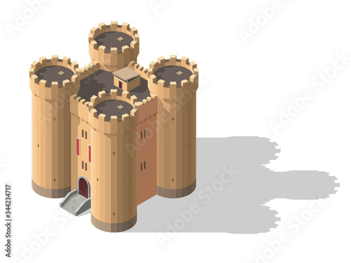 Vector isometric fantasy medieval castle. Game design fortress concept.