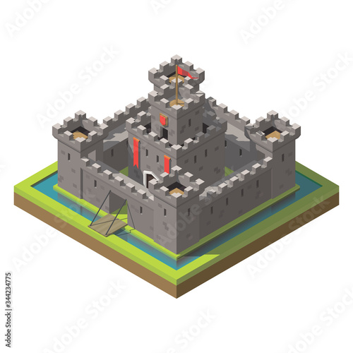 Vector isometric medieval castle. Concept of game fortress.