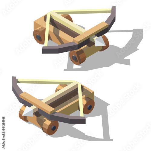 Vector isometric low poly ballista. Siege engine game concept design.