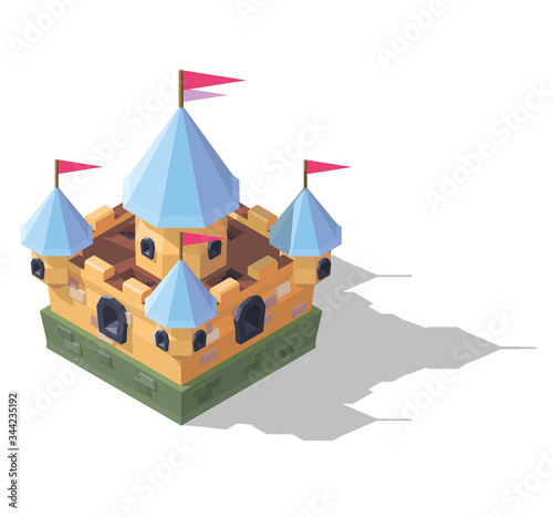 Vector isometric fantasy medieval castle. Game design fortress concept.