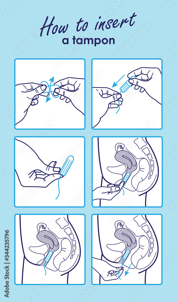 Vector instruction how to insert a tampon. How to using a tampon without applicator