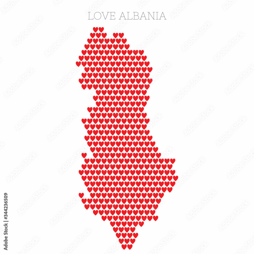 Albania country map made from love heart halftone pattern