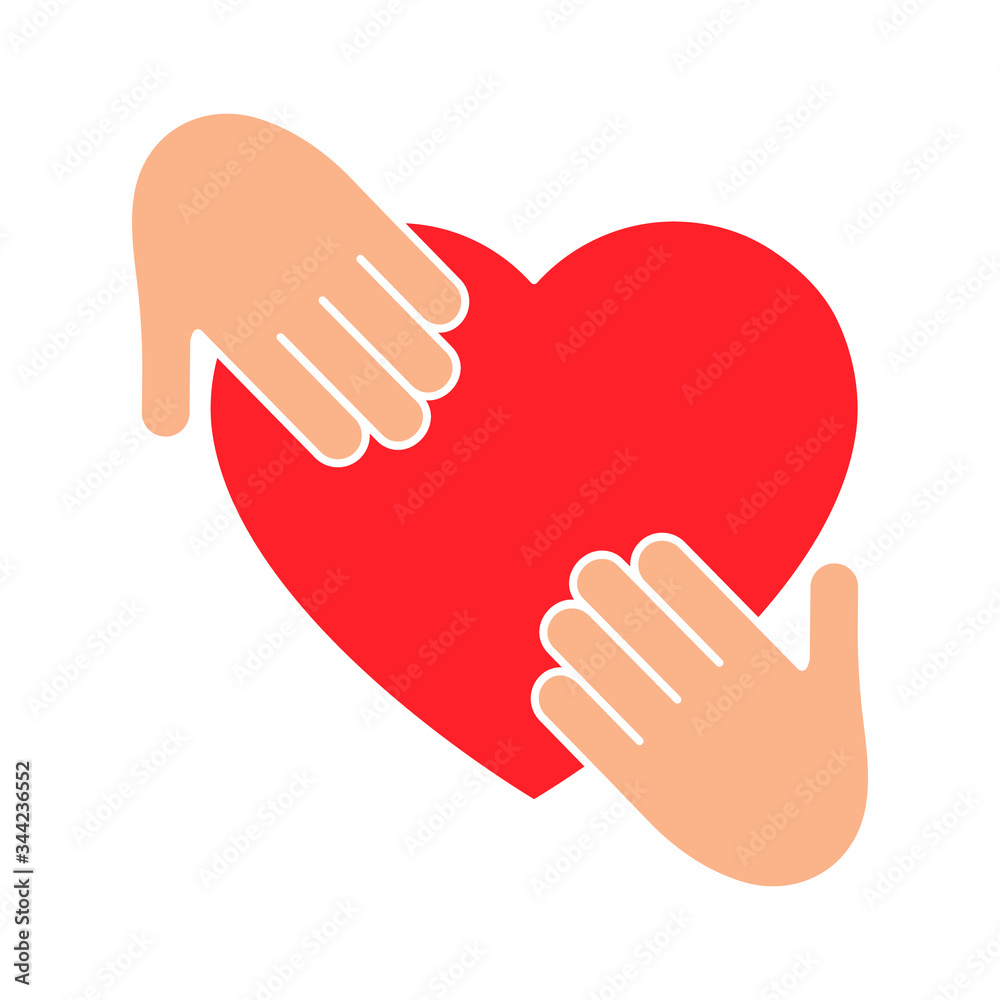 Heart icon on the hand colorful isolated on the white background. Voluntary, charity, donation symbol illustration. Heart icon on the hand colorful isolated on the white background. Voluntary, charity, donation symbol illustration.