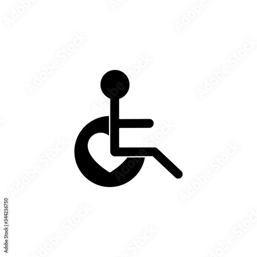 Disabled people help black silhouette vector illustration isolated on white background. Voluntary, charity, donation icon.