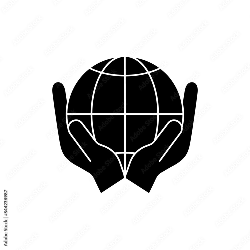 Globe black silhouette icon in human hands vector illustration isolated on white background. Globe black silhouette icon in human hands vector illustration isolated on white background.