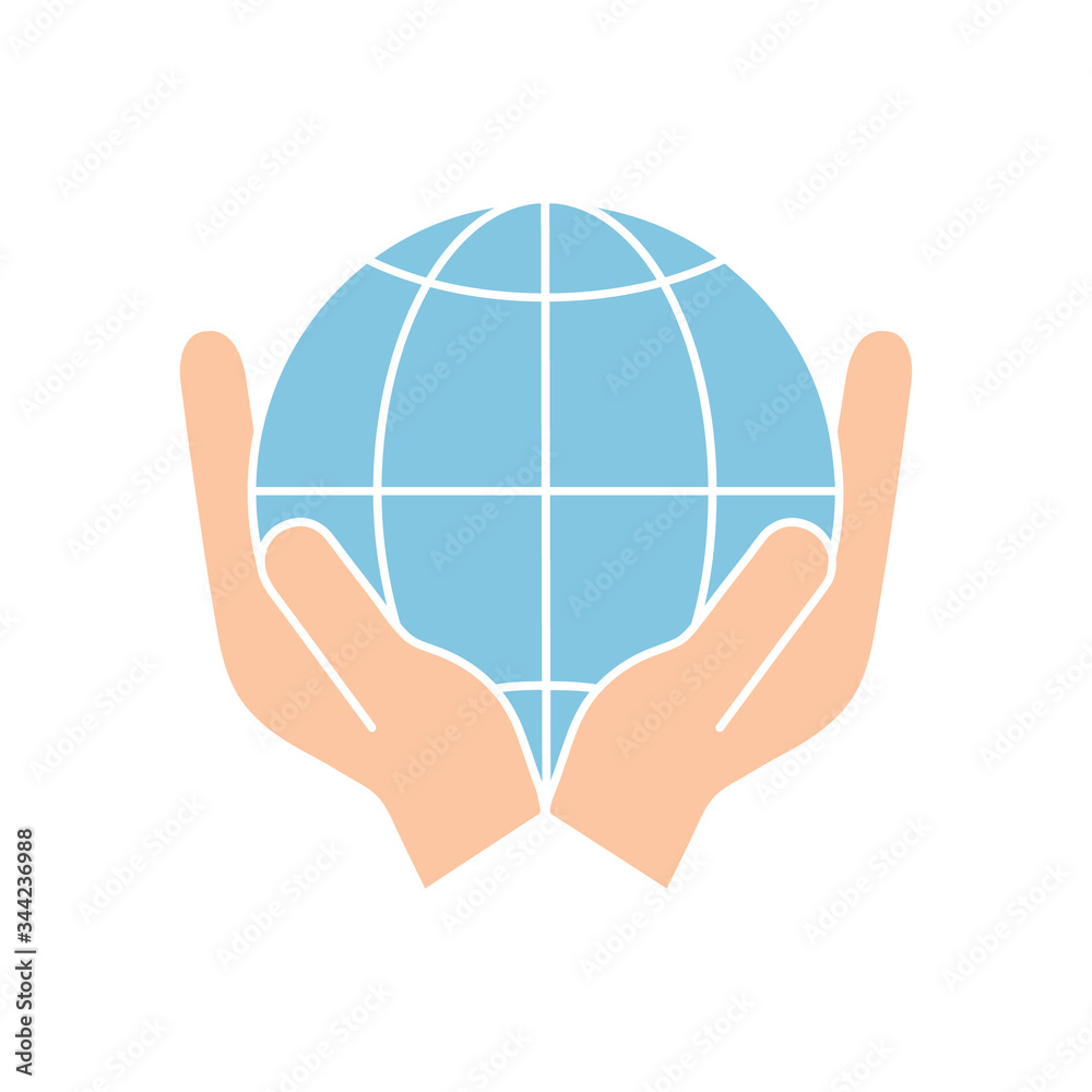 Globe icon in human hands vector illustration isolated on white background. Globe icon in human hands vector illustration isolated on white background.