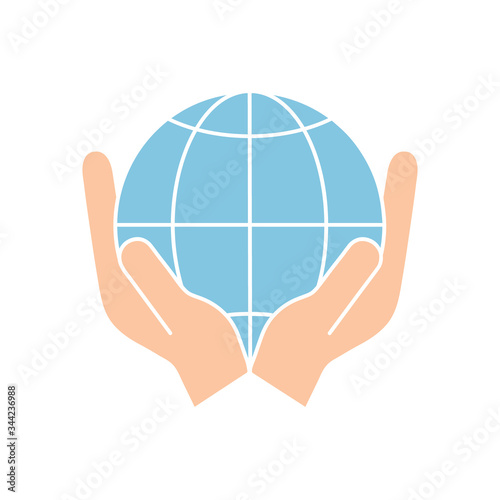 Globe icon in human hands vector illustration isolated on white background.