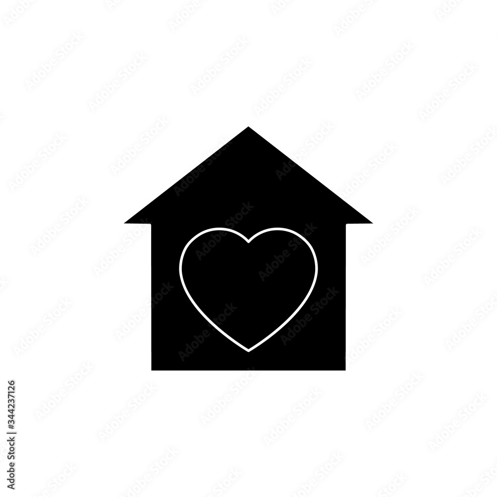 Voluntary center black silhouette vector illustration isolated on white background. Heart in the house.  Charity, donation icon