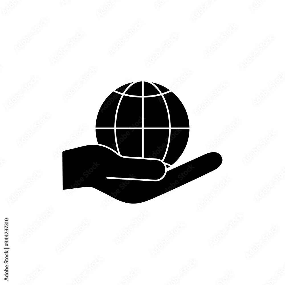 Globe black silhouette icon in human hands vector illustration isolated on white background. Globe black silhouette icon in human hands vector illustration isolated on white background.