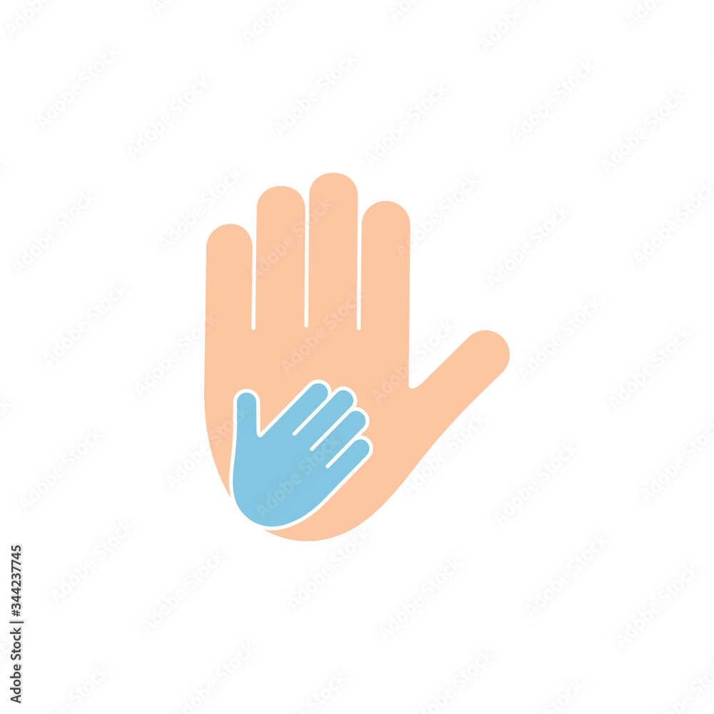 Mother and child hand icon vector illustration isolated on white background. Help concept. Mother and child hand icon vector illustration isolated on white background. Help concept.