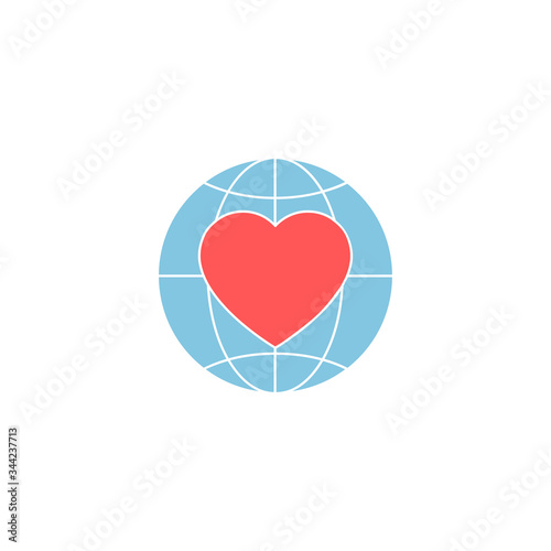 Heart in globe icon illustration isolated on white photo