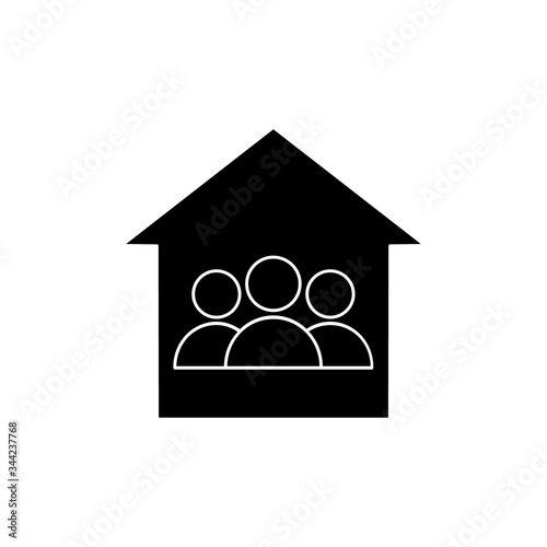 People black silhouette icon in house vector. Stay at home illustration isolated on white. 