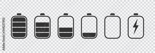 Battery icons set. Battery charging charge indicator icon. level battery energy. Alkaline battery capacity charge icon. Flat style - stock vector. eps 10