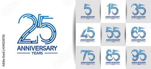 Anniversary logotype set with blue color. vector design for celebration purpose, greeting, invitation card	premium edition.