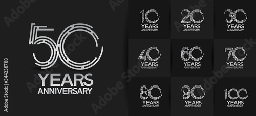Anniversary logotype set with silver color. vector design for celebration purpose, greeting, invitation card premium edition.