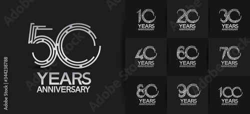 Anniversary logotype set with silver color. vector design for celebration purpose, greeting, invitation card	premium edition.
