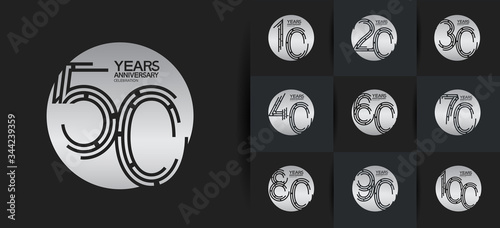 Anniversary logotype set with silver color. vector design for celebration purpose, greeting, invitation card	premium edition.