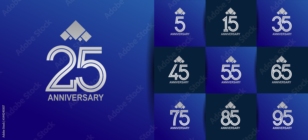 Anniversary logotype set with silver color. vector design for celebration purpose, greeting, invitation card	premium edition.