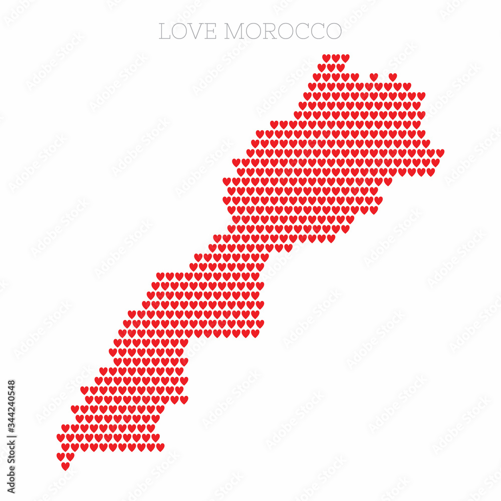 Morocco country map made from love heart halftone pattern