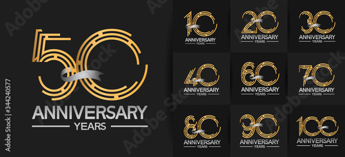 Anniversary logotype set with golden and silver color. vector design for celebration purpose, greeting, invitation card	premium edition.
