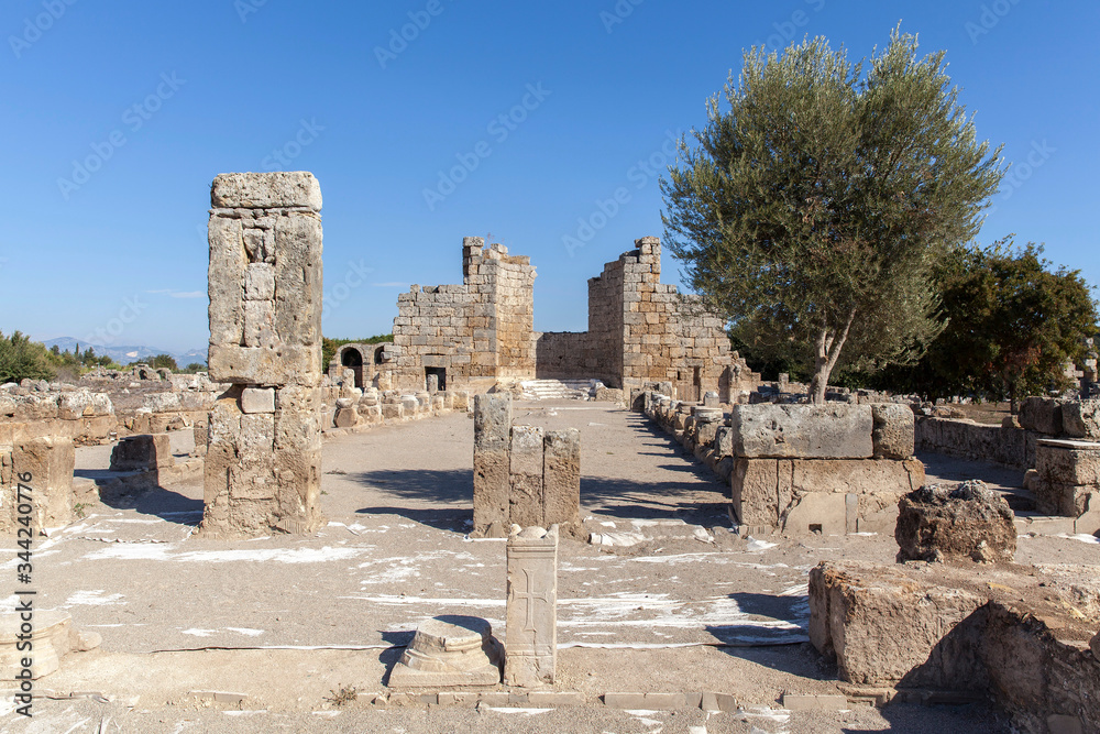 old church ruins in the ancient city of Perge in Turkey Antalya