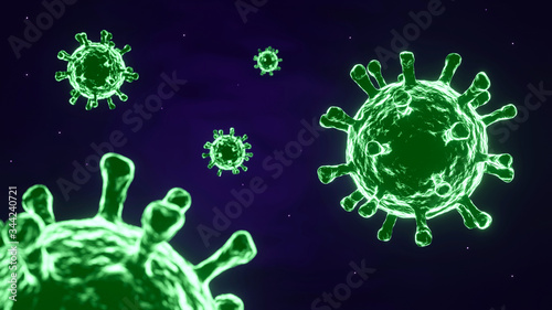 Green Virus close up concept 3D rendering background. Coronavirus ,Covid-19.