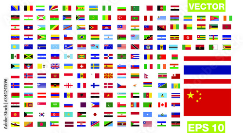Flags vector of the world and world map on white background 