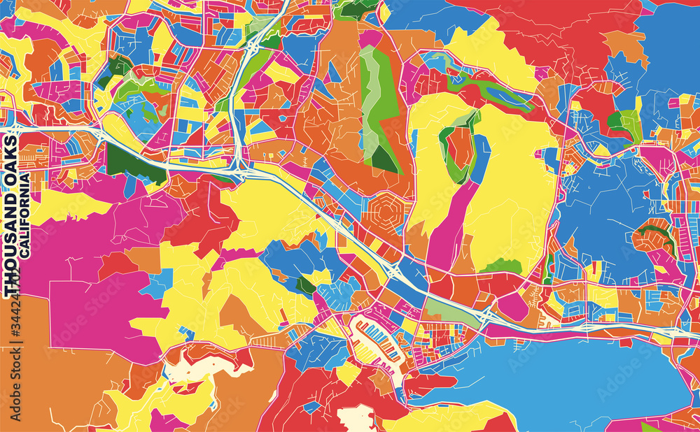 Fototapeta premium Thousand Oaks, California, USA, colorful vector map
