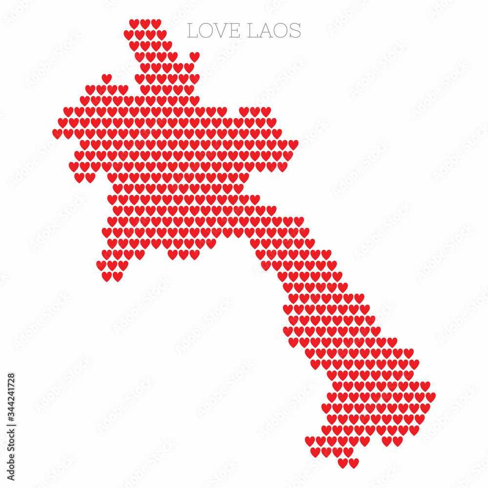 Laos country map made from love heart halftone pattern